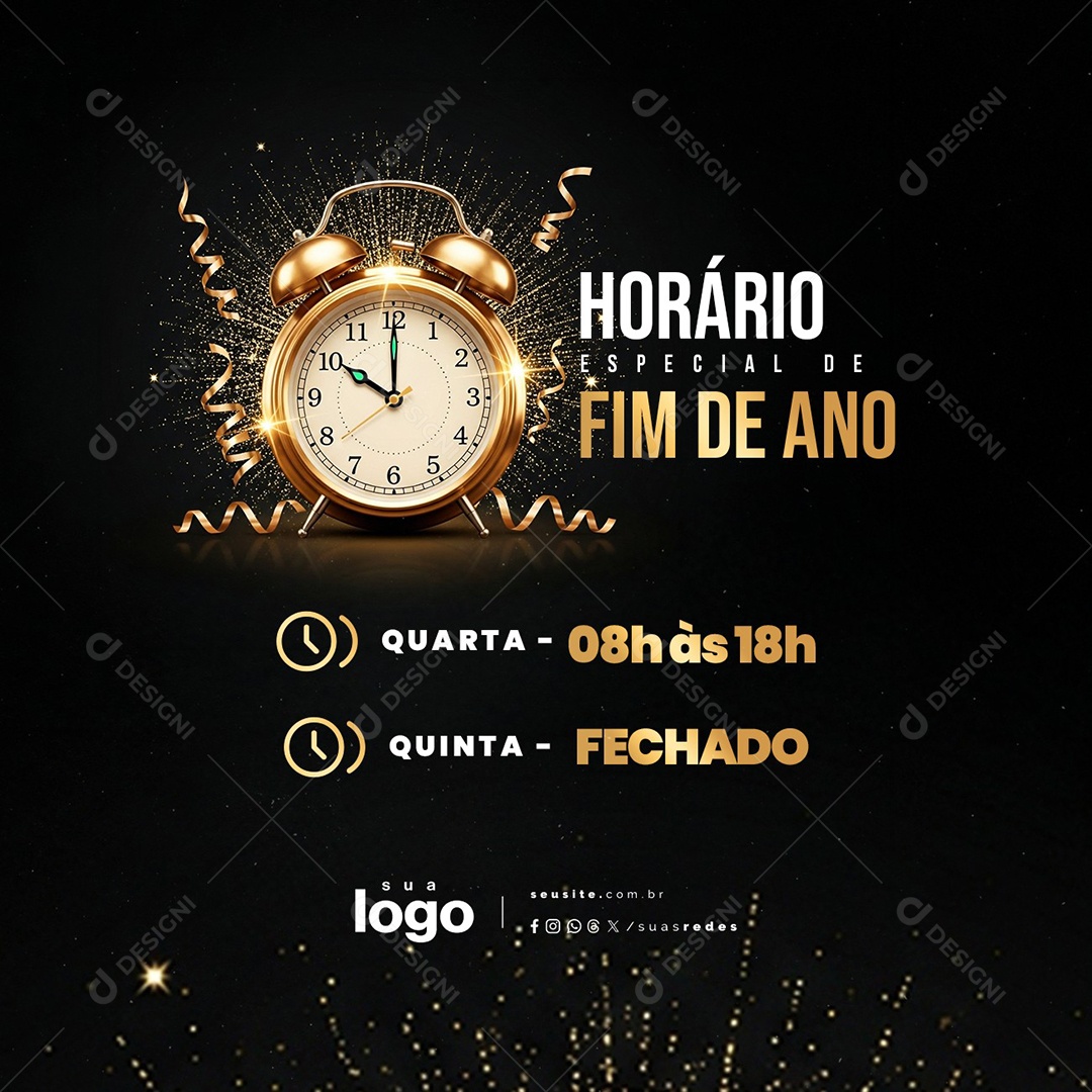 Horário Especial Horário Especial de Fim de Ano Social Media PSD Editável