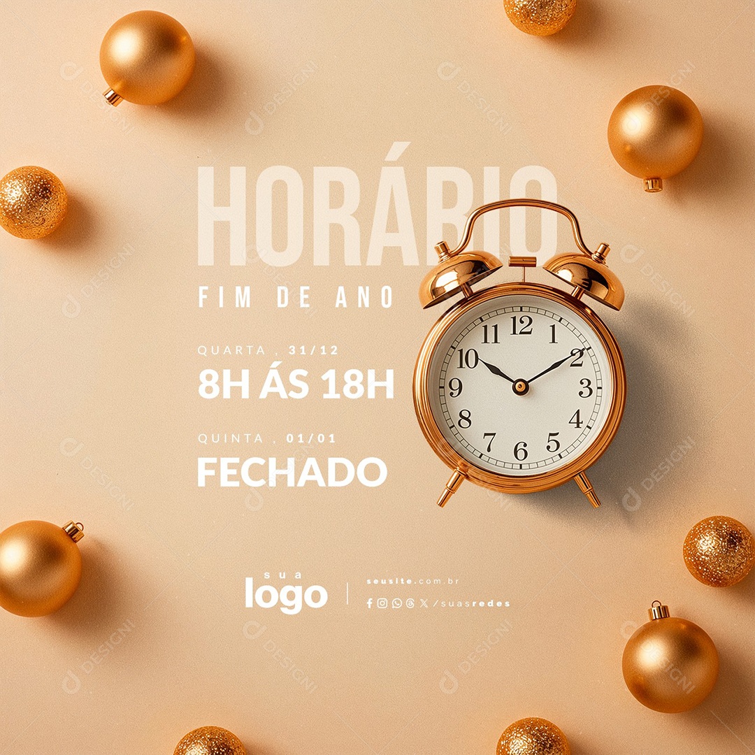 Horário Fim de Ano Quarta Aberto Quinta Fechado Social Media PSD Editável