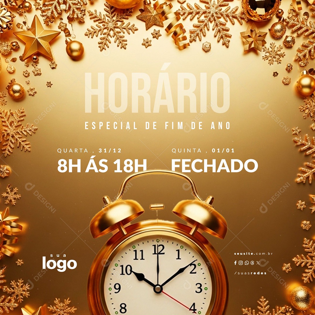 Horário Especial de Fim de Ano Quarta Aberto Quinta Fechado Social Media PSD Editável