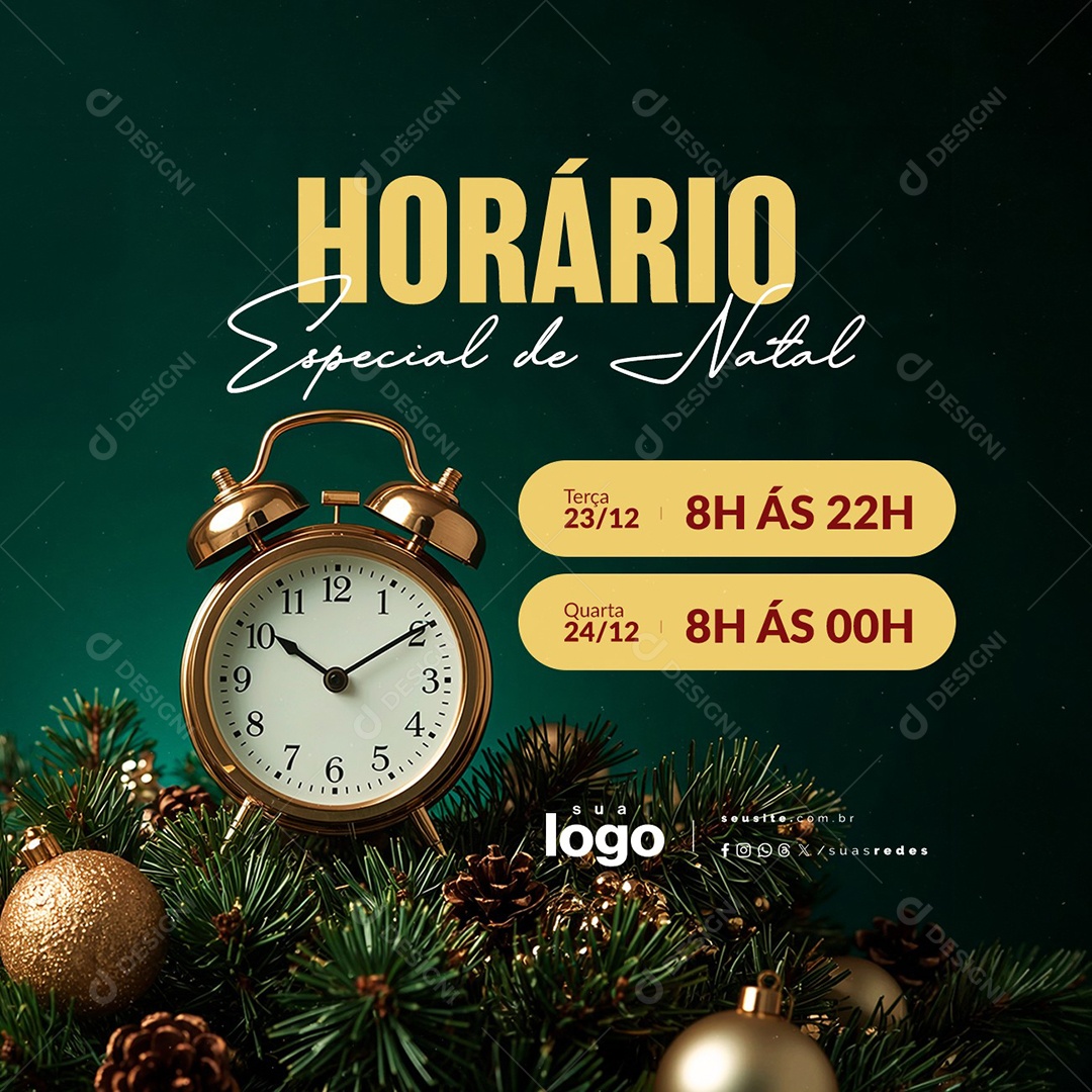 Horário Especial de Natal Terça Quarta Social Media PSD Editável