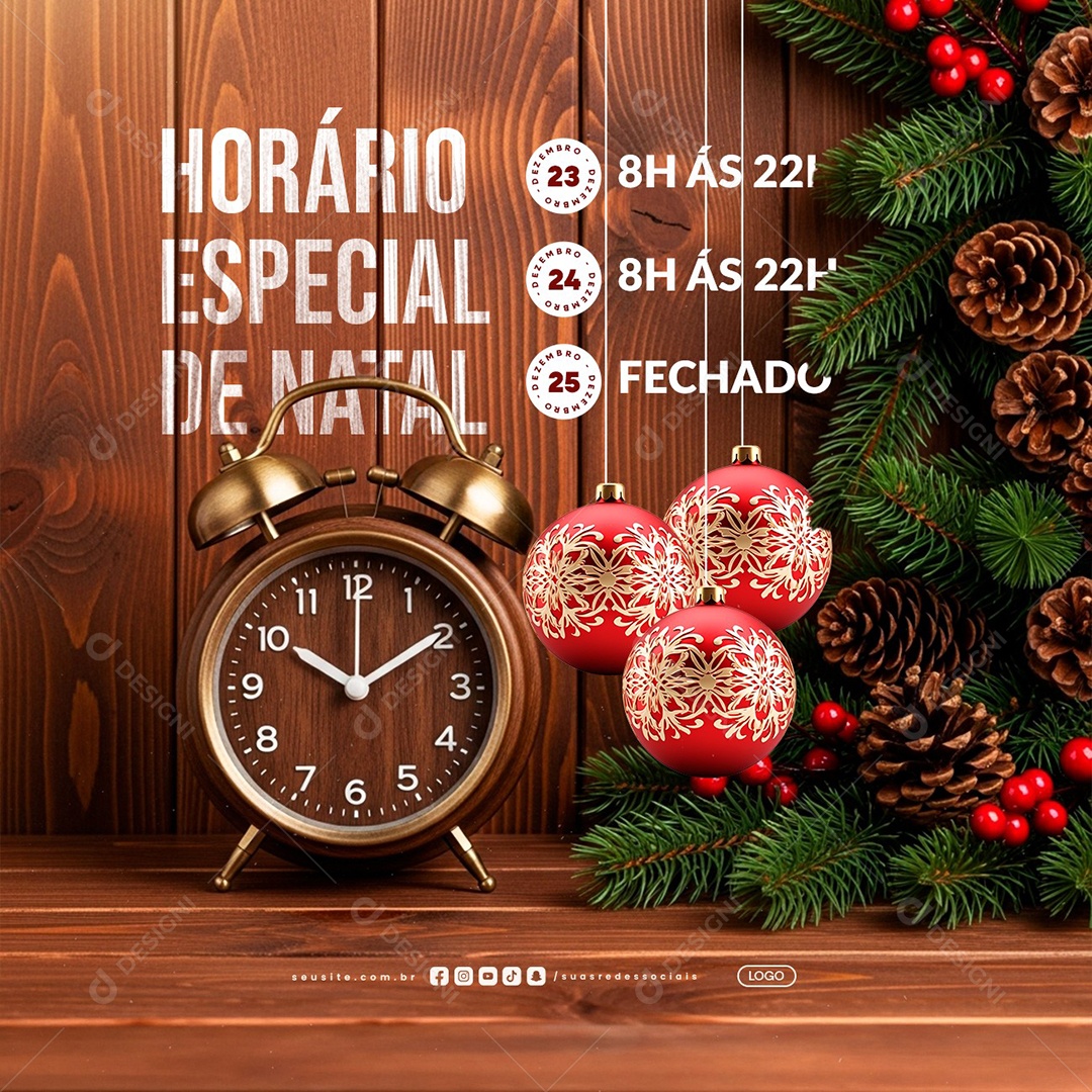 Horário Especial de Natal Dia 25 Fechado Social Media PSD Editável