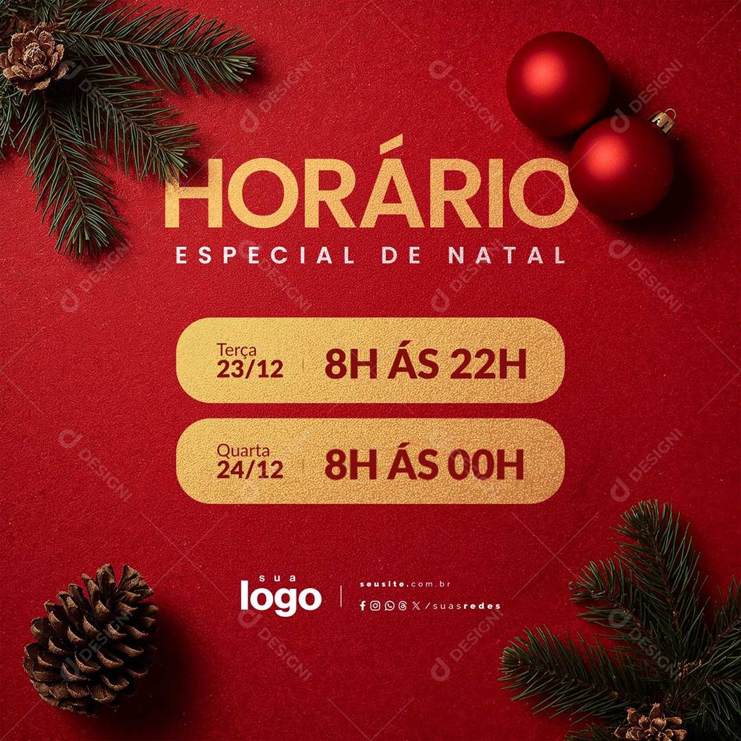 Horário Especial de Natal Terça e Quarta Social Media PSD Editável