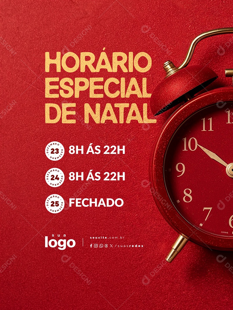 Horário Especial de Natal Feriado Dia 25 de Dezembro Social Media PSD Editável