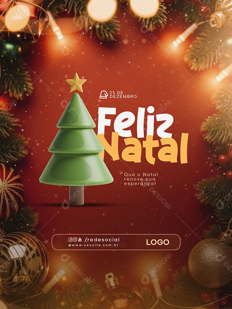 Feliz Natal 25 de Dezembro Social Media PSD Editável