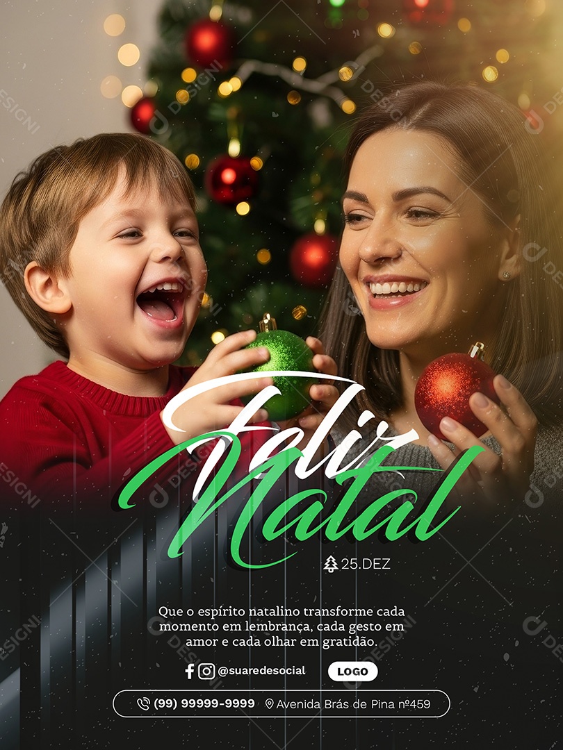 Feliz Natal 25 de Dezembro Social Media PSD Editável