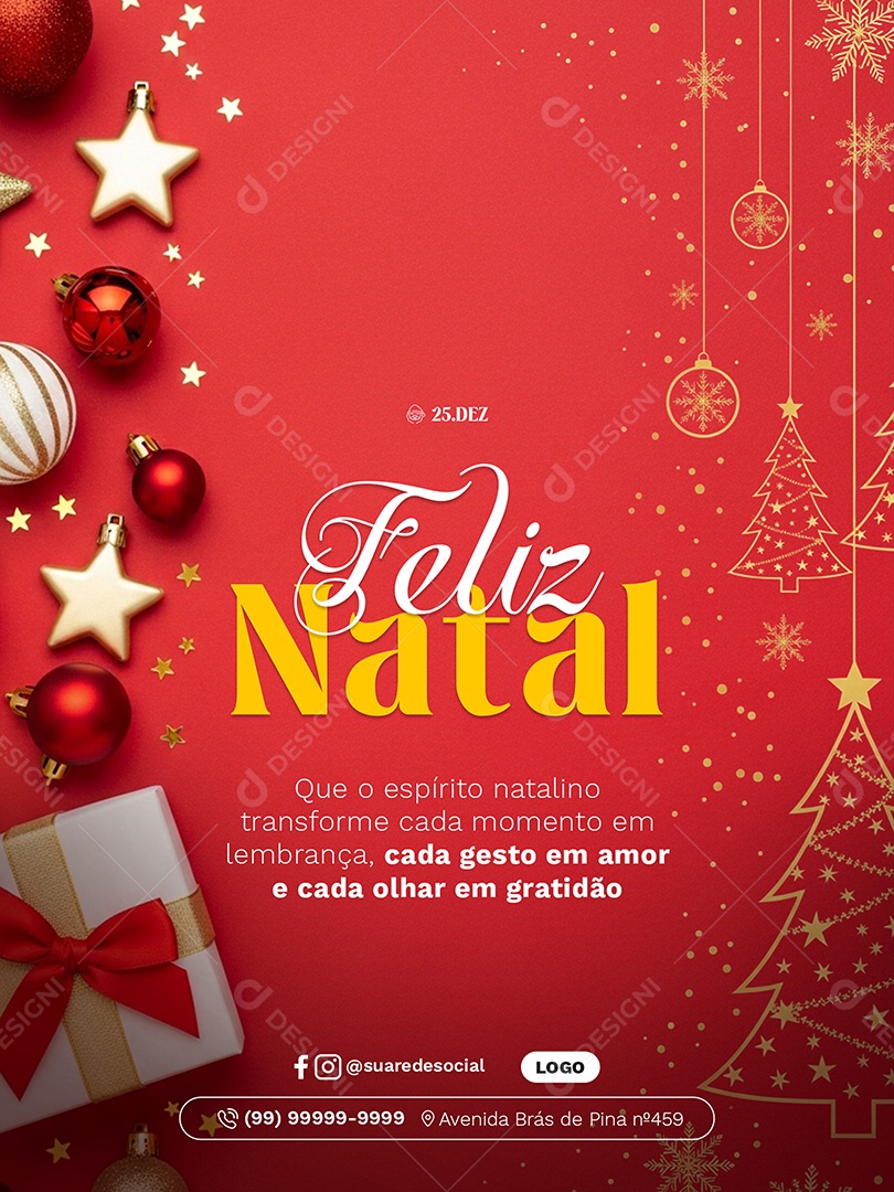 Feliz Natal 25 de Dezembro Social Media PSD Editável