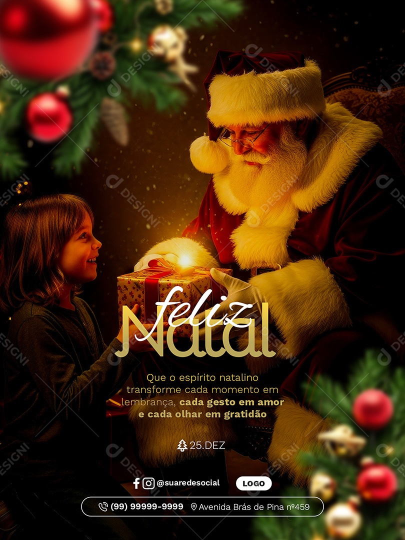 Feliz Natal 25 de Dezembro Social Media PSD Editável
