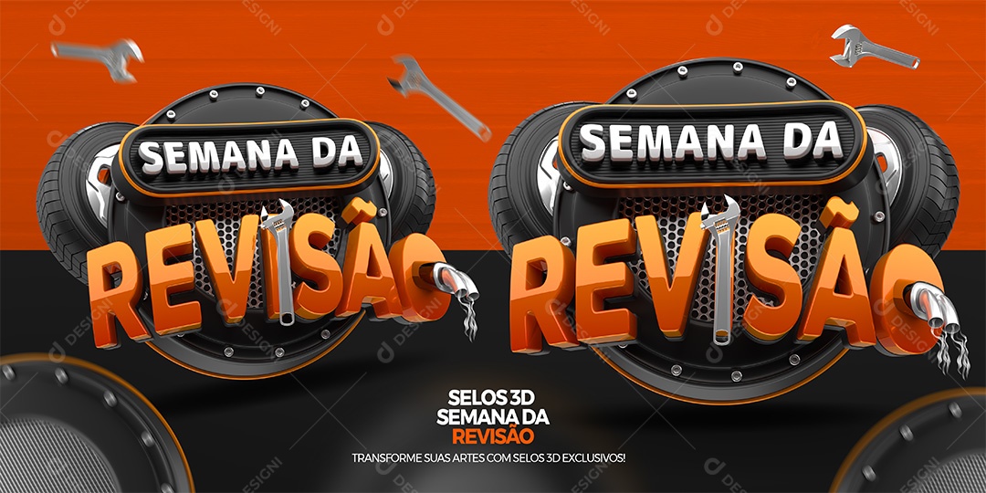 Semana da Revisão Selo 3D Laranjado para Composição PSD