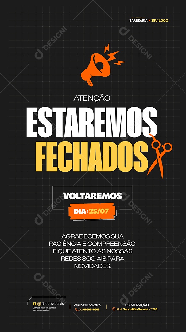 Story Barbearia Estamos Fechados Social Media PSD Editável
