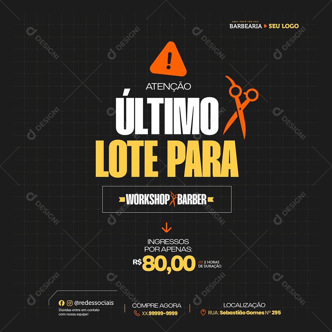 Barbearia Workshop Barber Social Media PSD Editável