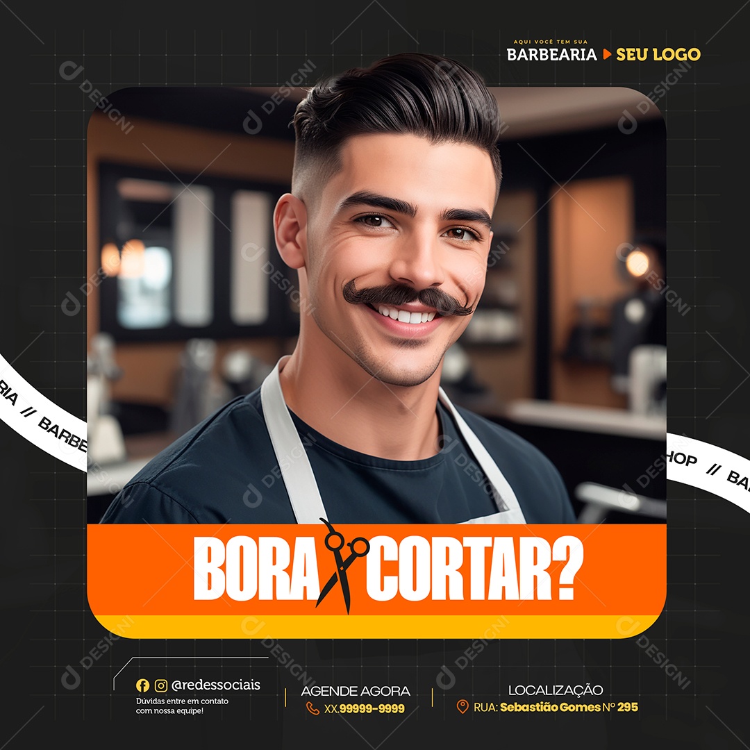 Barbearia Bora Cortar o Cabelo Social Media PSD Editável