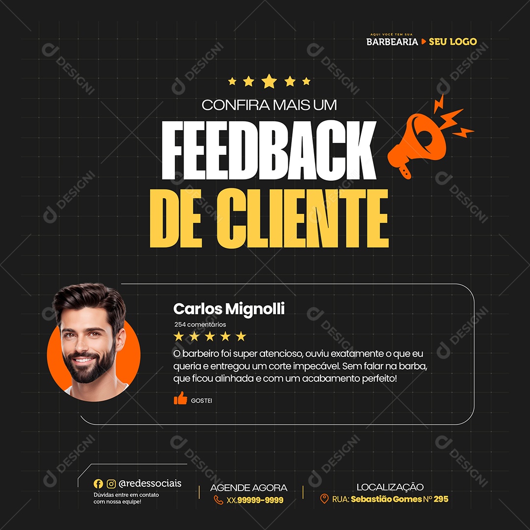 Barbearia Feedback de Cliente Social Media PSD Editável