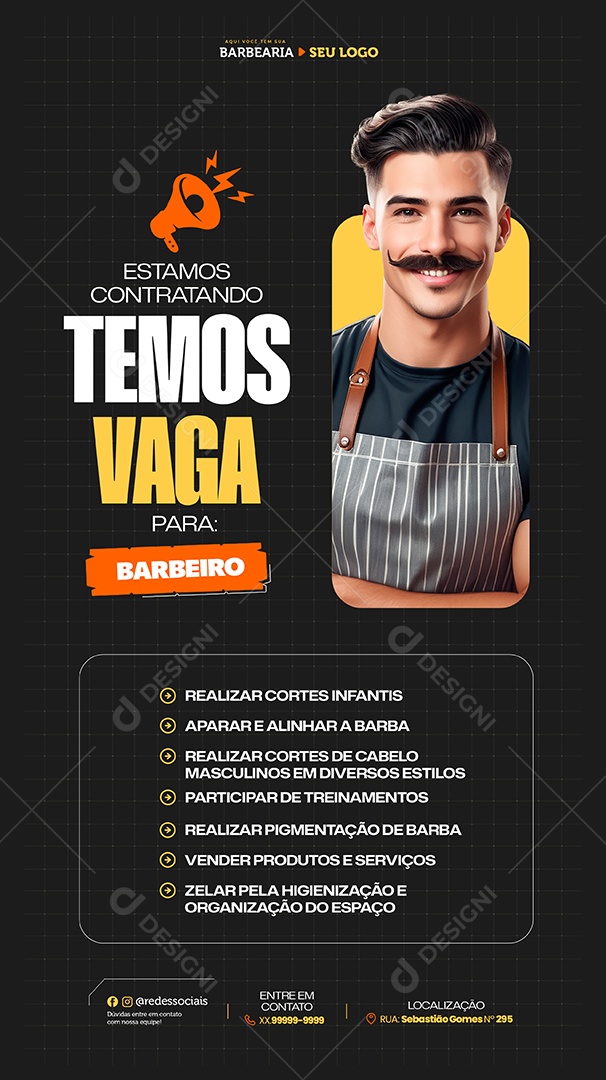 Story Barbearia Estamos Contratando Social Media PSD Editável