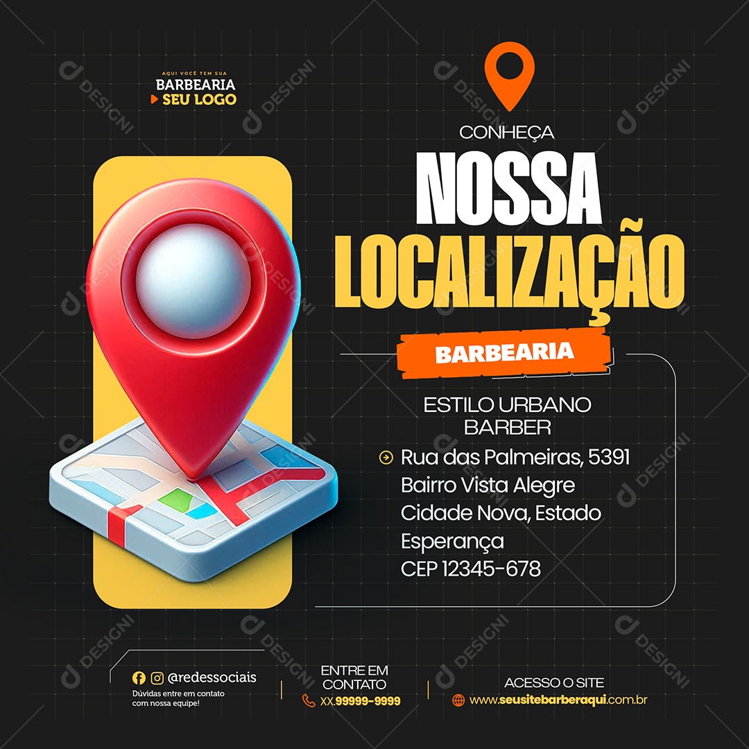 Barbearia Nossa Localização Social Media PSD Editável