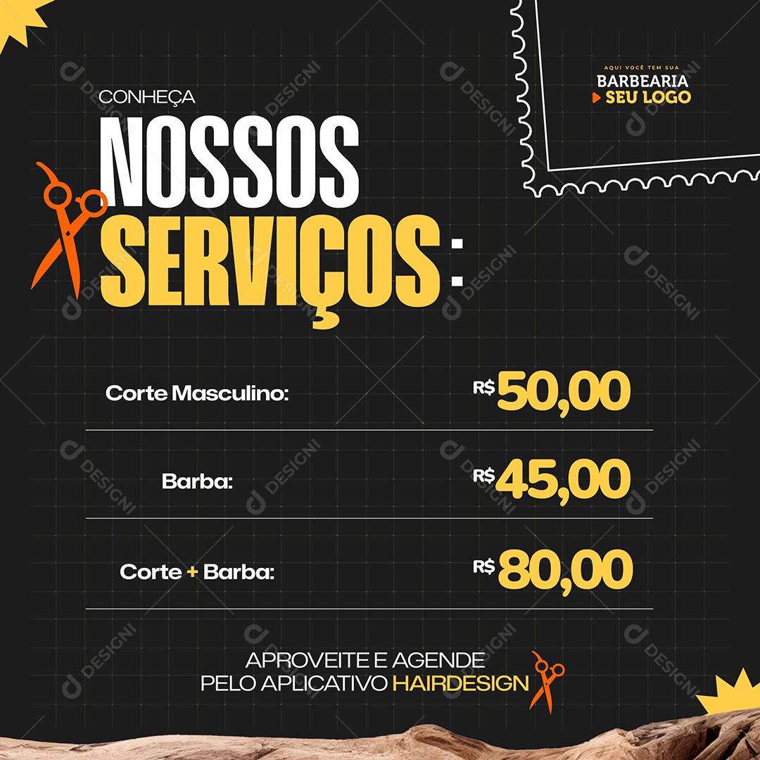 Barbearia Tabela de Preços Social Media PSD Editável