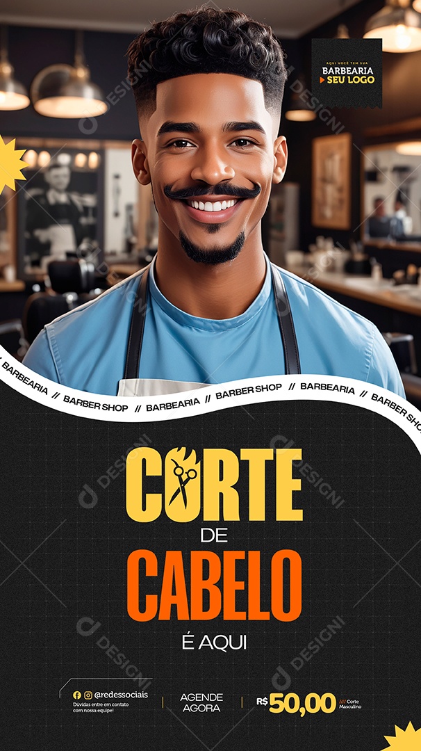 Story Barbearia Corte de Cabelo Social Media PSD Editável
