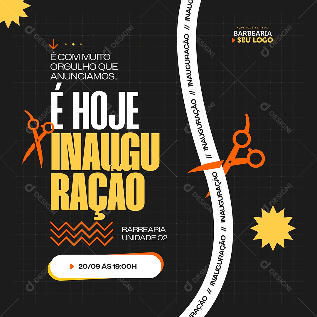 Convite de Inauguração Barbearia Social Media PSD Editável