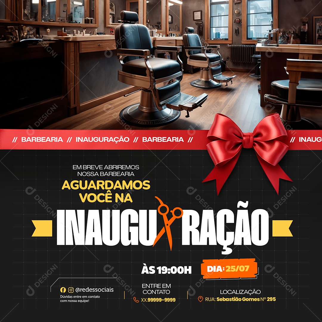 Barbearia Inauguração Social Media PSD Editável
