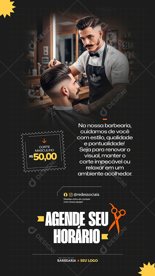 Barbearia Agende seu Horário Social Media PSD Editável