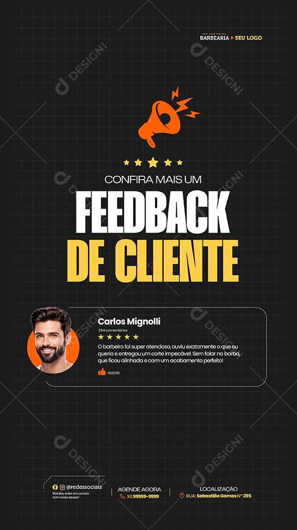 Story Barbearia Feedback de Cliente Social Media PSD Editável