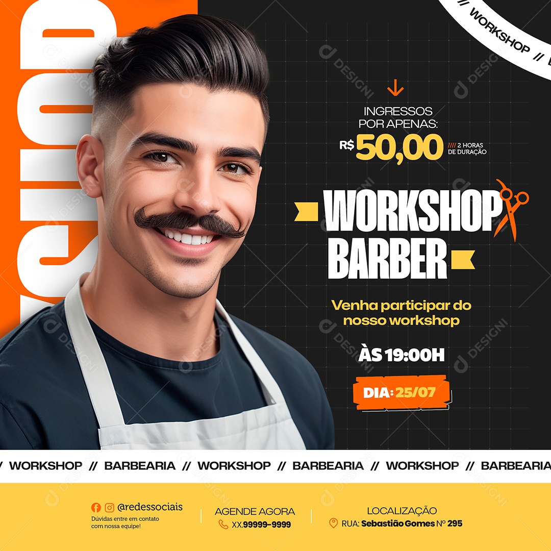 Barbearia Workshop Barber Social Media PSD Editável