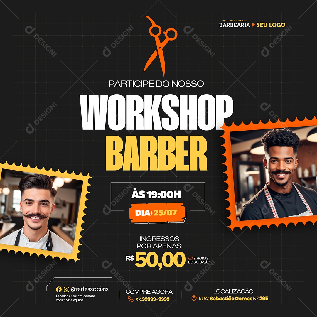 Barbearia Workshop Barber Social Media PSD Editável