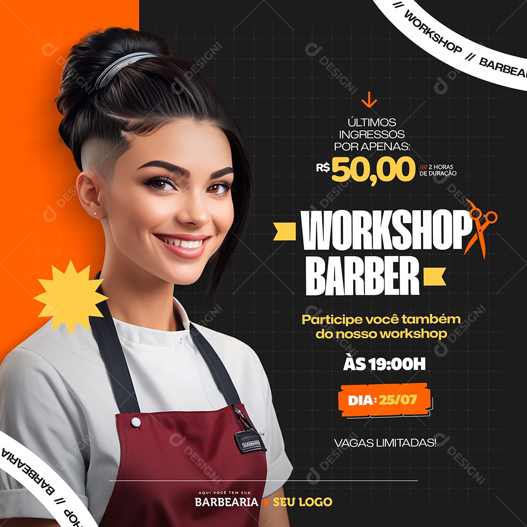 Barbearia Workshop Barber Social Media PSD Editável