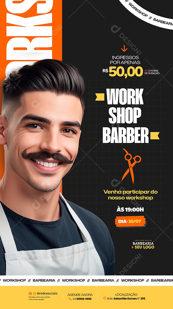 Story Barbearia Workshop Barber Social Media PSD Editável