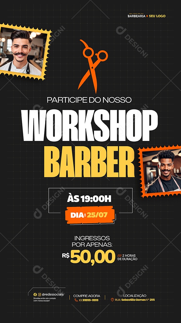 Story Barbearia Workshop Barber Social Media PSD Editável