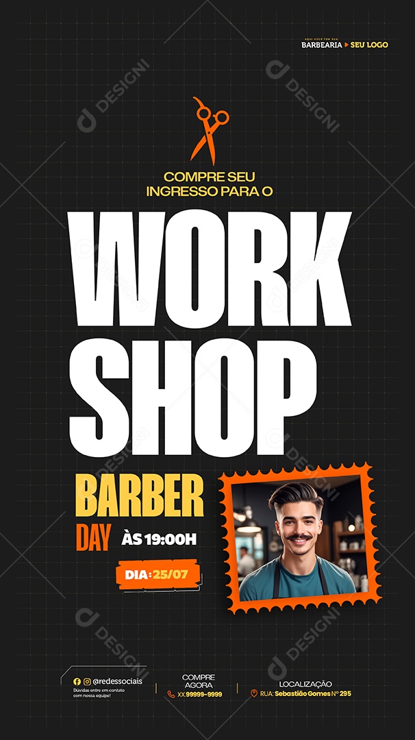 Story Barbearia Workshop Barber Social Media PSD Editável