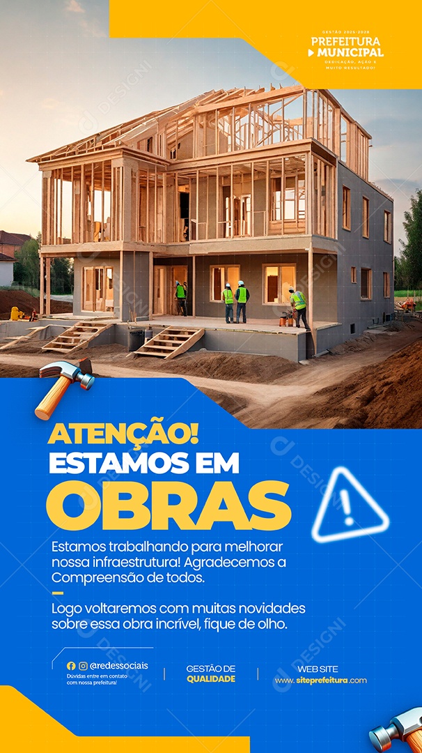 Story Aviso Prefeitura Estamos Em Obras Social Media PSD Editável