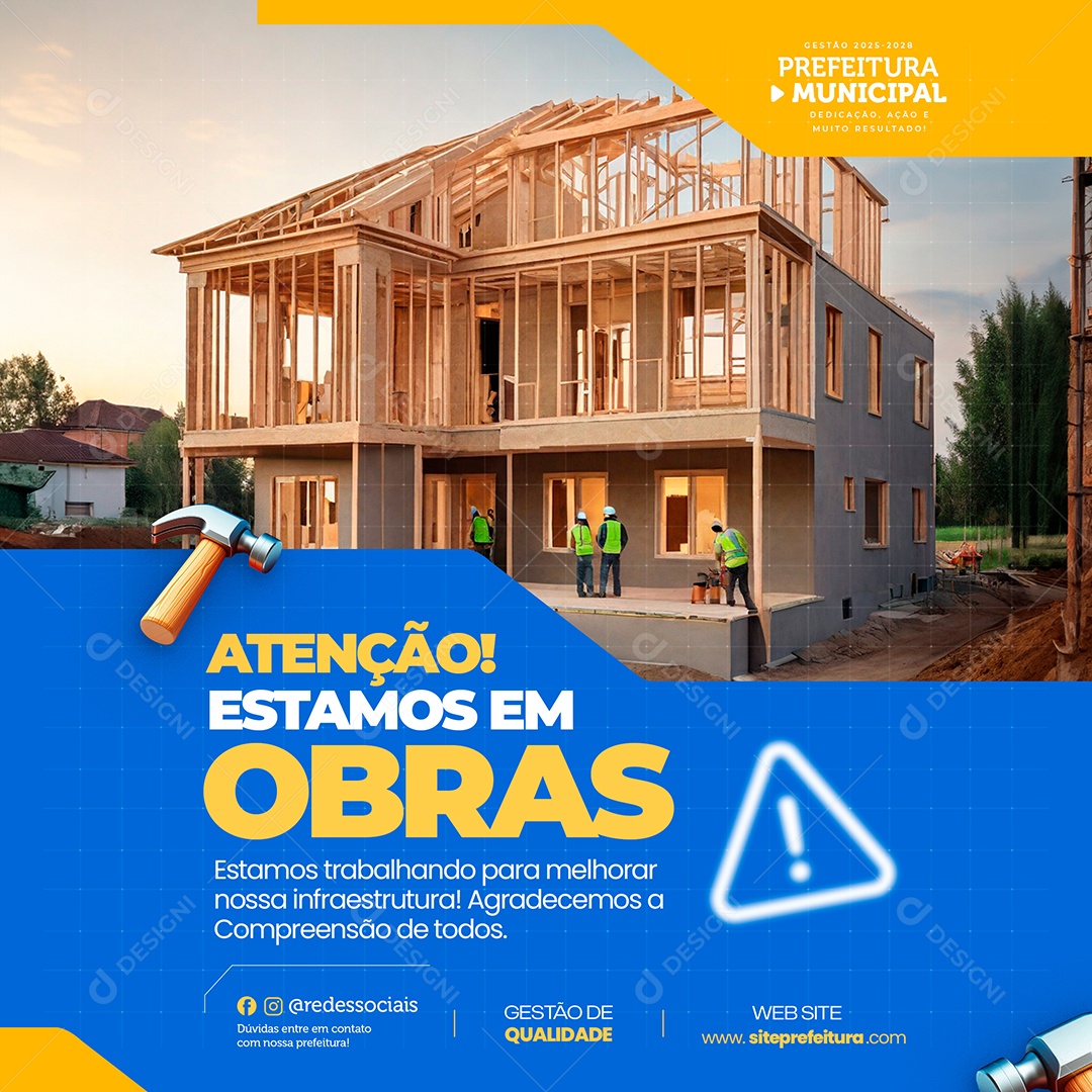 Aviso Prefeitura Estamos Em Obras Social Media PSD Editável