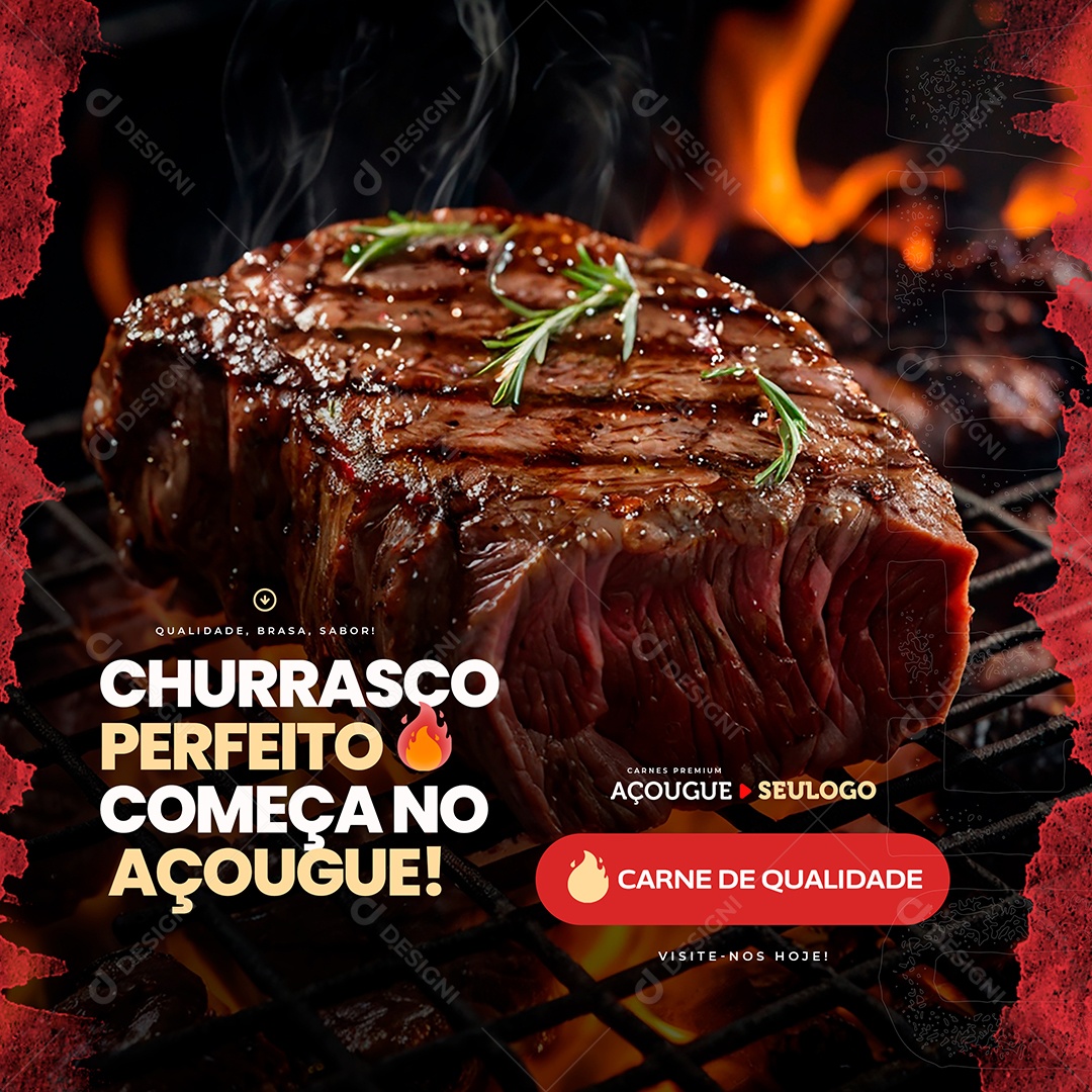 Açougue Churrasco Perfeito Social Media PSD Editável