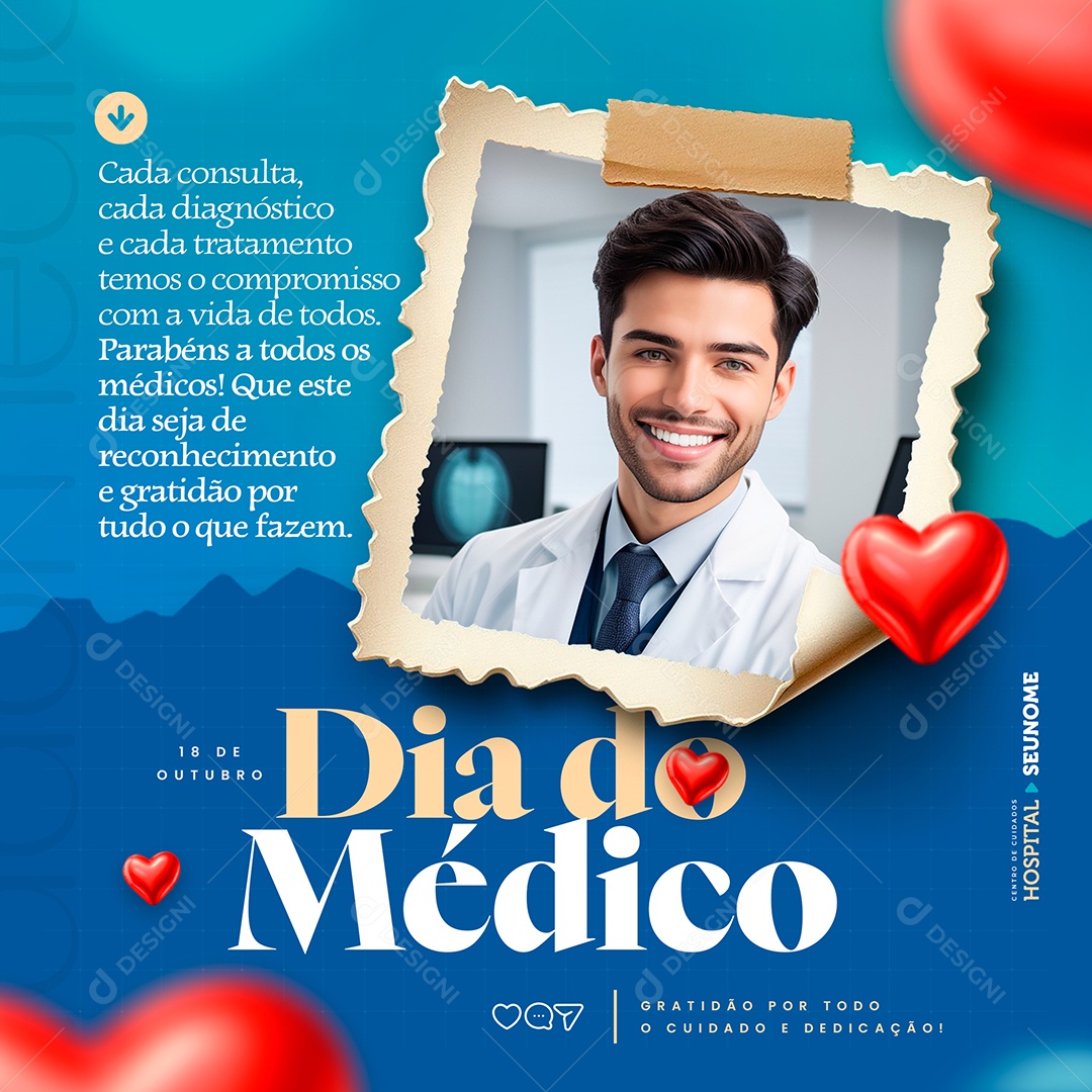 Dia do Médico 18  de Outubro Social Media PSD Editável