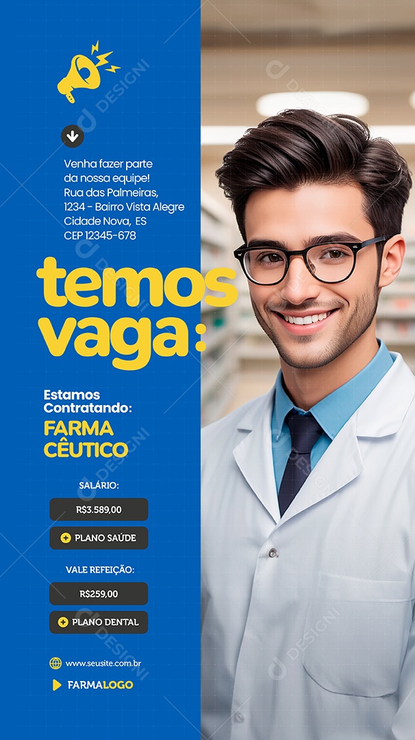 Story Vaga de Emprego Farmacêutica Social Media PSD Editável