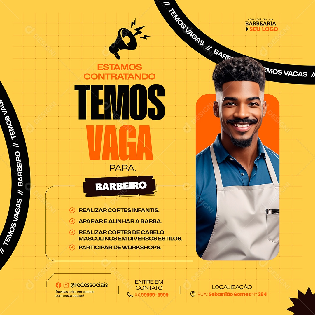 Barbearia Estamos Contratando Social Media PSD Editável