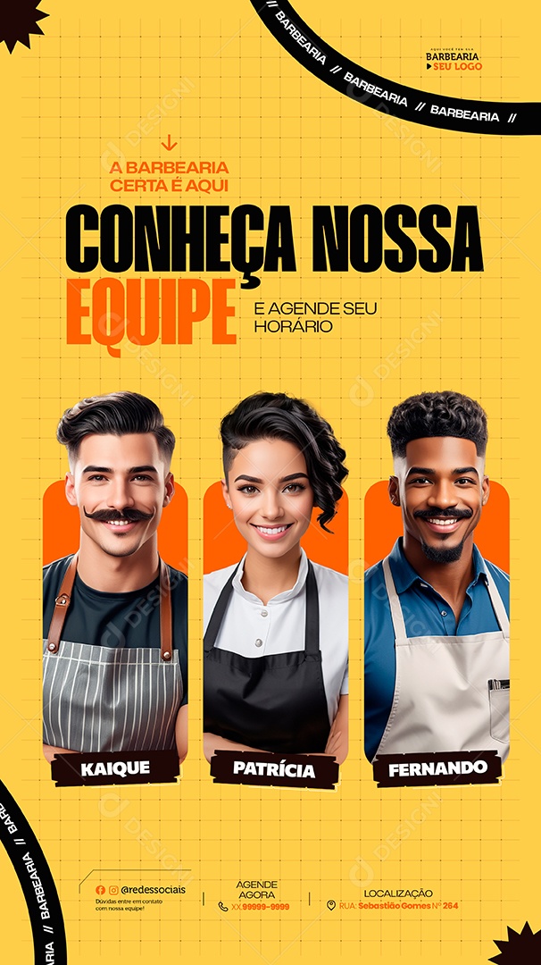 Story Barbearia Conheça Nossa Equipe Social Media PSD Editável