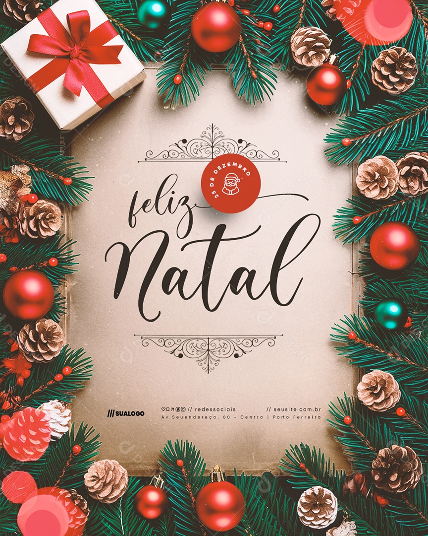 Feliz Natal 25 de Dezembro Social Media PSD Editável