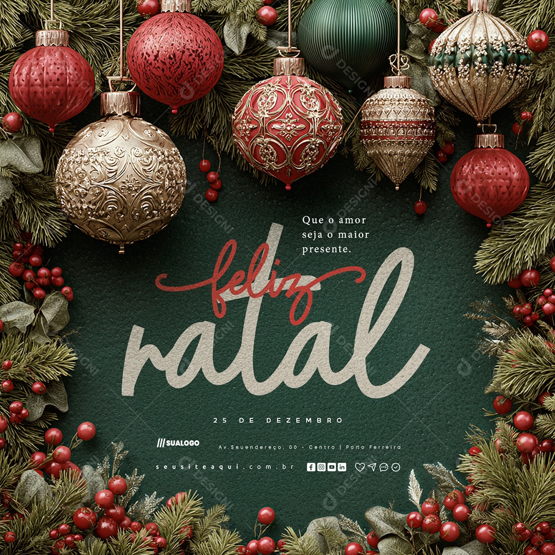 Feliz Natal 25 de Dezembro Que o Amor Seja o Maior Presente Social Media PSD Editável