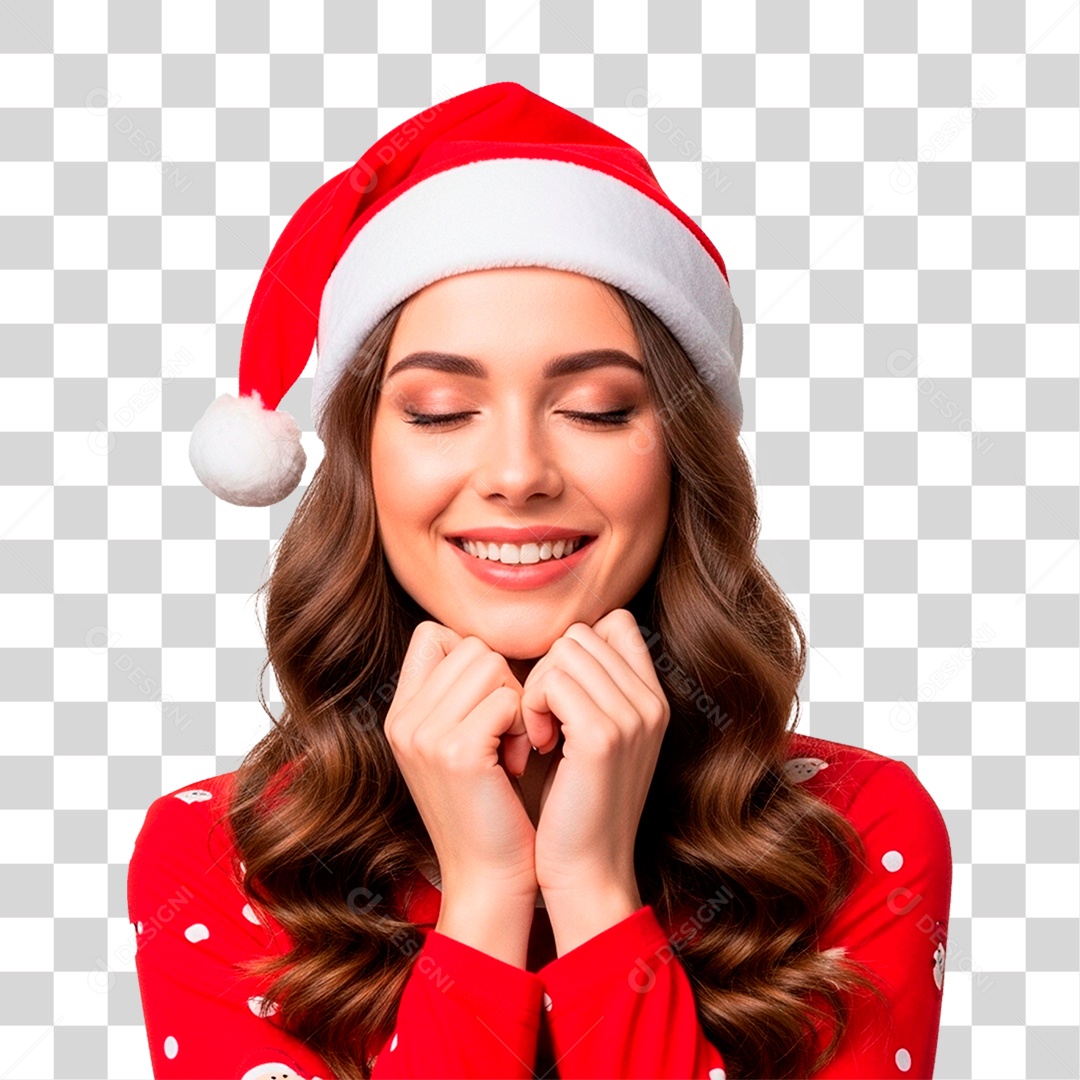 Mulher de Gorro Natalino PNG Transparente
