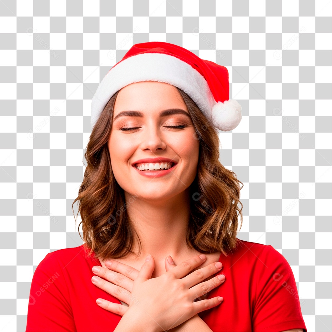 Mulher de Gorro Natalino PNG Transparente