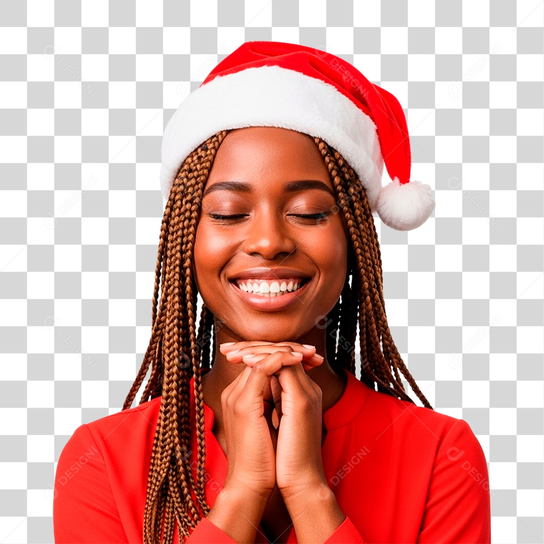 Mulher de Gorro Natalino PNG Transparente