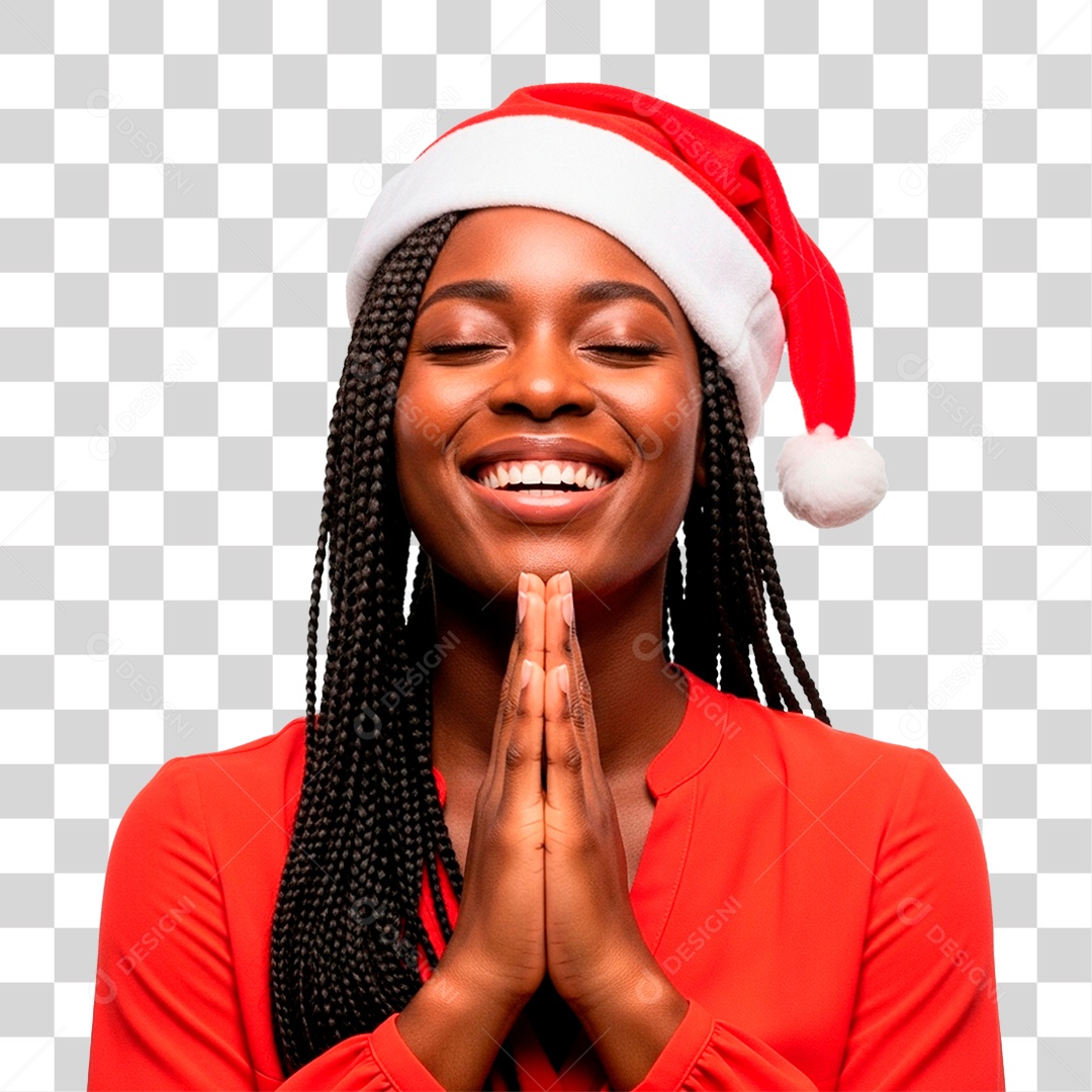 Mulher de Gorro Natalino PNG Transparente