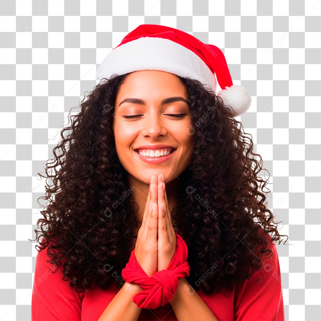 Mulher de Gorro Natalino PNG Transparente