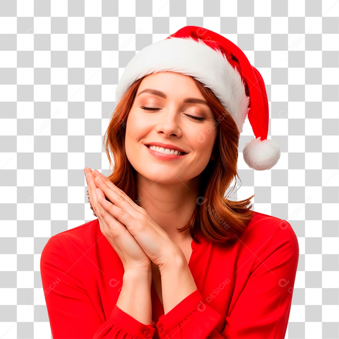 Mulher de Gorro Natalino PNG Transparente