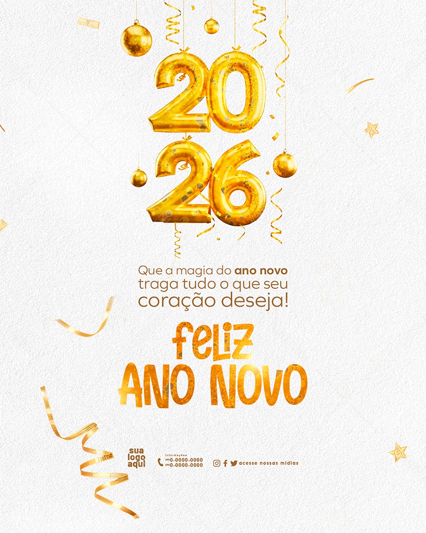 Feliz Ano Novo 2026 Social Media PSD Editável