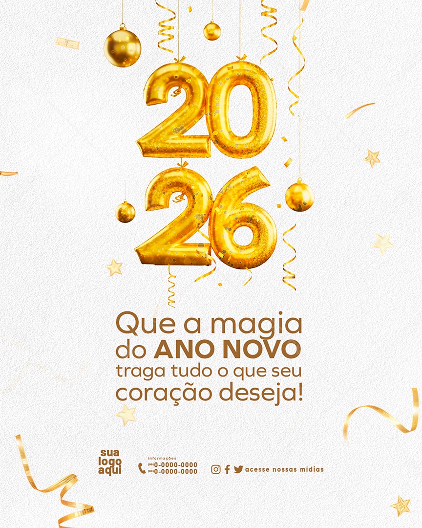 Feliz  Ano Novo 2026 Que a Magia do Ano Novo Traga Tudo Social Media PSD Editável