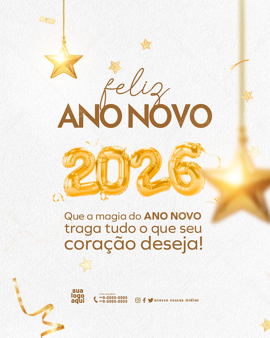 Feliz Ano Novo 2026 Social Media PSD Editável