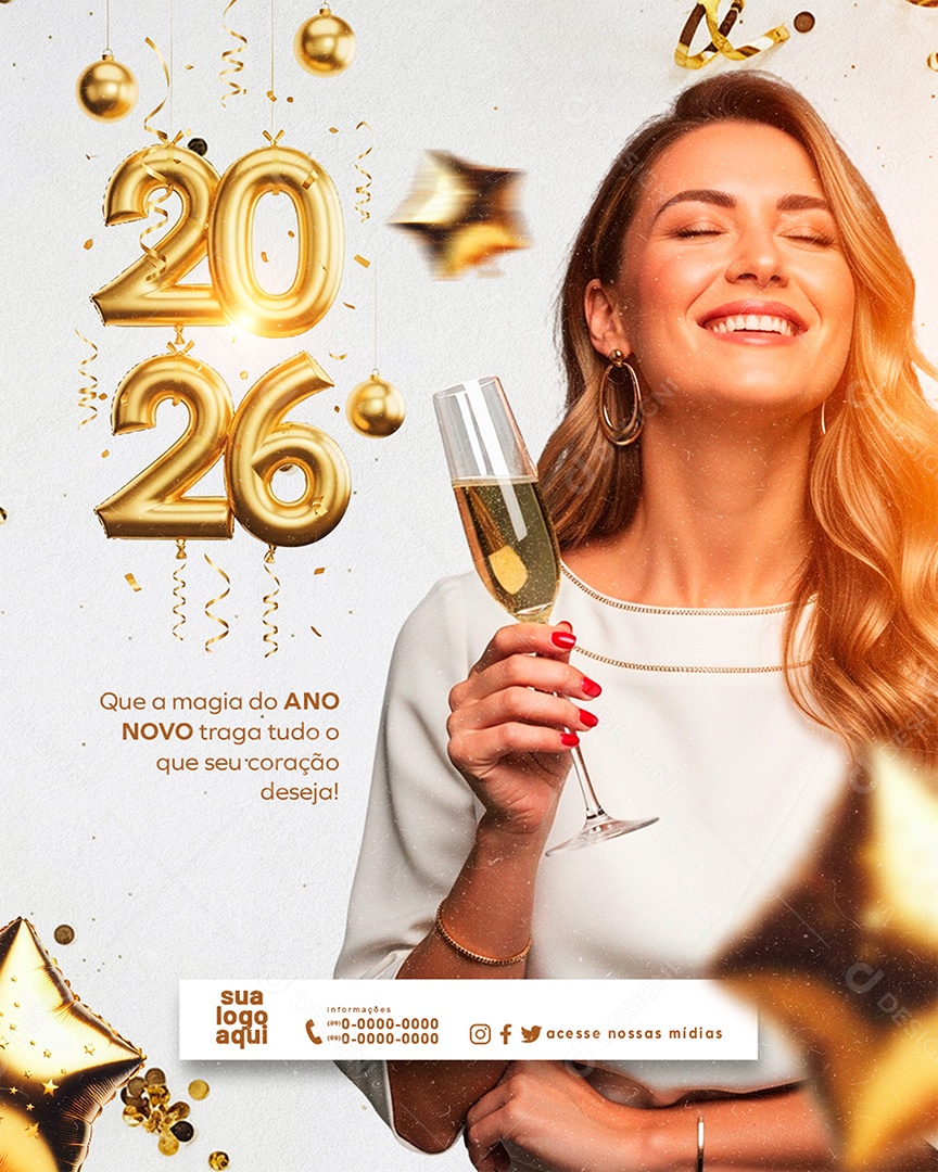 Feliz Ano Novo 2026 Social Media PSD Editável