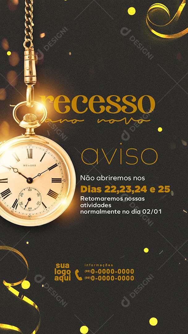 Story Recesso de Ano Novo Aviso Social Media PSD Editável